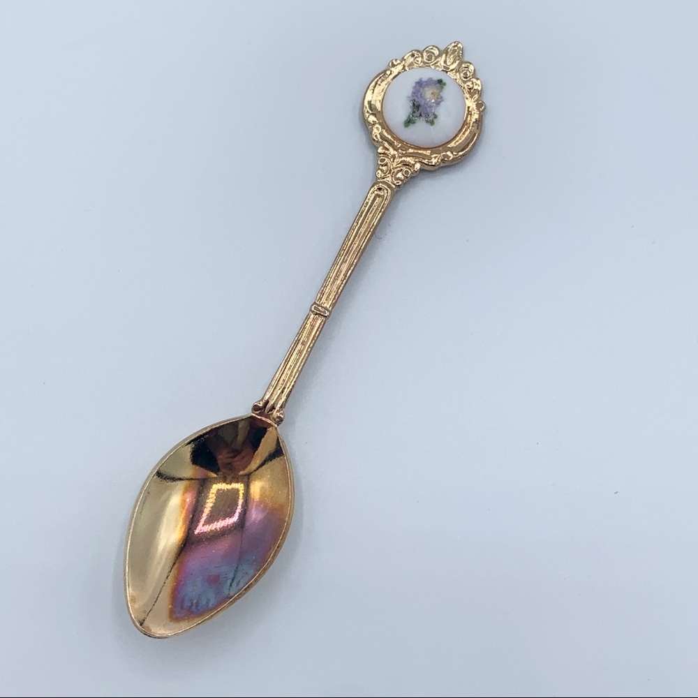 Gold Painted Metal Flower Tea Spoon (Tarnished)